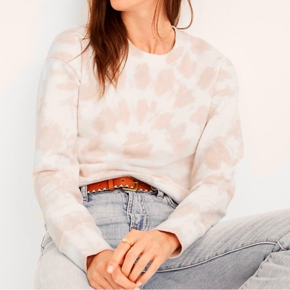 Madewell White Peach Tie Dye Pullover Crewneck Cropped Sweatshirt XXS